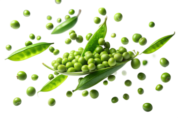 green peas falling in the air isolated on transparent background png