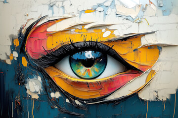 Farbiges Auge auf strukturierter Leinwand - Abstrakte Wandkunst