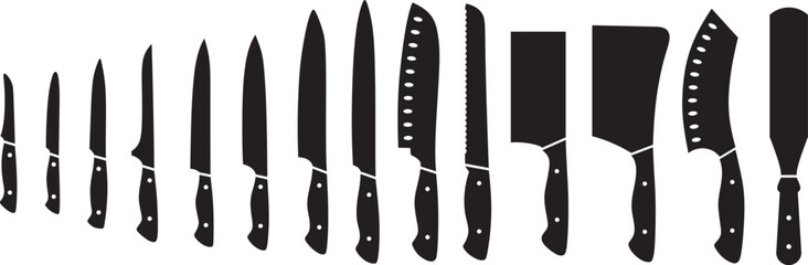 Chef knifes silhouette set for design packaging, logo, menu in restaurant