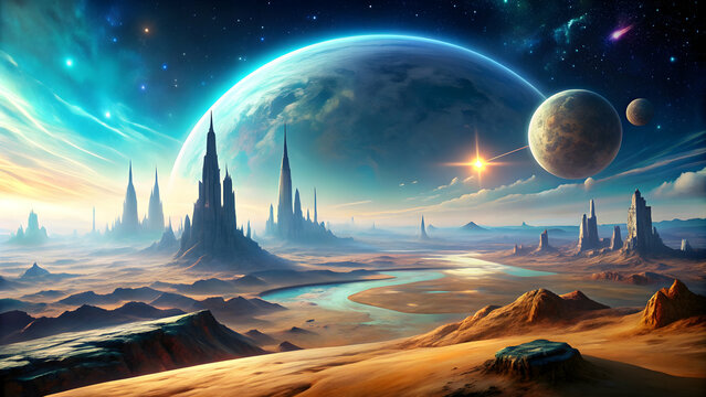 Alien civilization on a distant planet, aliens, extraterrestrial, technology, space, futuristic, exploration