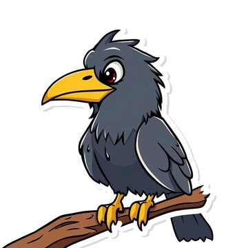 recommend clip art: Cartoon Crow Perched on a Branch