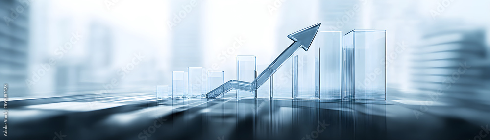 Poster a glass image of a graph with a vertical arrow pointing upwards