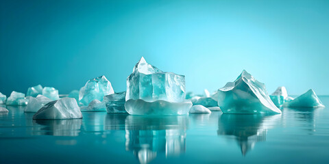 Obraz premium Group of small icebergs on a turquoise background, icebergs, group, small, frozen, icy, cold, nature, landscape, blue, sea