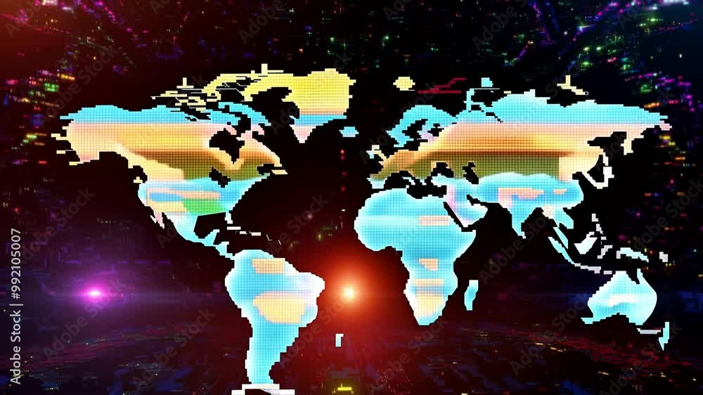 Aufkleber digital map of the world with glowing and colorful effects.