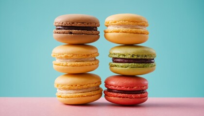 colorful macaroons on wooden table