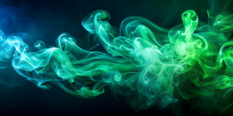 Obraz premium Vibrant green smoke swirls on dark blue background, smoke, swirls, green, vibrant, abstract, art, texture
