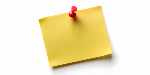 Yellow sticky note with red pin on white background, sticky note, yellow, red pin, isolated