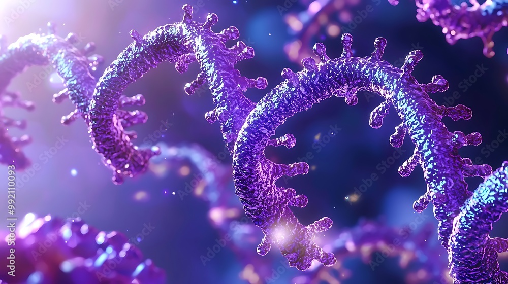 Poster abstract 3d illustration of virus particles. microscopic view of virus.