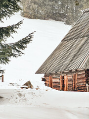 Shepherd's hut in winter in Poland mountains - Tatras