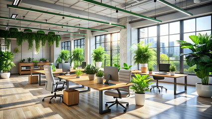 Modern and airy multipurpose office room with abundant natural light and green plants, contemporary, office, room, light