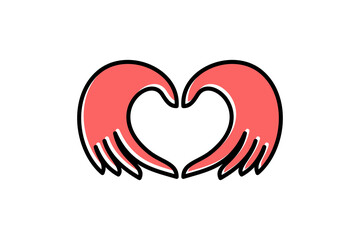 Symbol of two hands forming a heart. Love emoticons. Vector icon with outline.