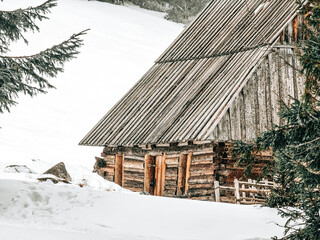 Shepherd's hut in winter in Poland mountains - Tatras