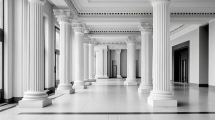 Obraz premium Elegant Interior with Classical Columns in Monochrome