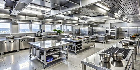 Clean and organized commercial kitchen showcasing high standards of hygiene and catering services