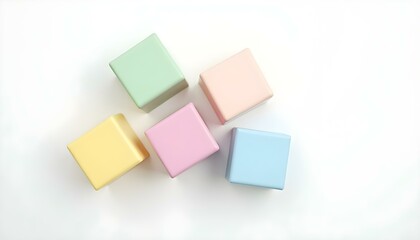 Pastel-colored building blocks scattered on a light surface, inviting creative playtime