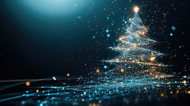 Digital christmas sparkle - futuristic holiday tree design for festive cards and posters