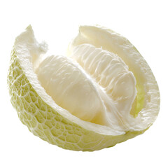  Tropical Fruits - Langsat. A Langsat fruit peeled to reveal the translucent white segments inside, isolated on transparent backdrop.