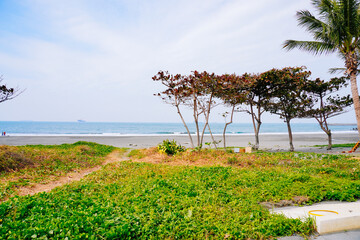 Kaohsiung, Taiwan, Republic of China, 01 25 2024: The landscape of Kaosiung Sizihwan Bay beach in Kaohsiung  © Feng