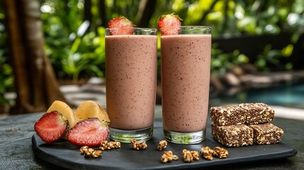 Rollinia fruits placed a modern terrace table with detox smoothies and protein bars softly blurred behind evoking a healthconscious vibrant morning Scientific name Rollinia deliciosa
