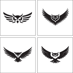 A black and white logo type owl silhouette design