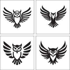 A black and white logo type owl silhouette design