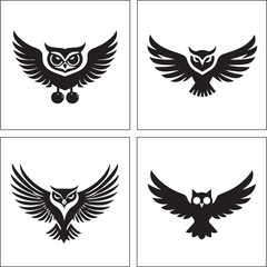 A black and white logo type owl silhouette design