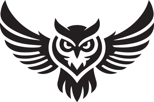 A black and white logo type owl silhouette design