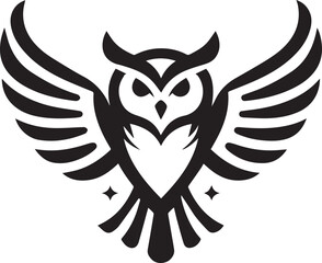 A black and white logo type owl silhouette design