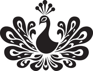 A black and white peacock silhouette design