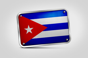 Silver plate With Cuba Flag Embossed. Flag Fixed in Silver Plate Isolated on White Background. Silver Plate Mockup. Symbol, Minimal, Vector, 3D, Icon, Illustration Background.