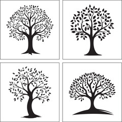 A black and white tree silhouette design