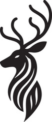 A black and white logo type deer silhouette design