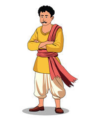 A village angry man standing pose cartoon character design