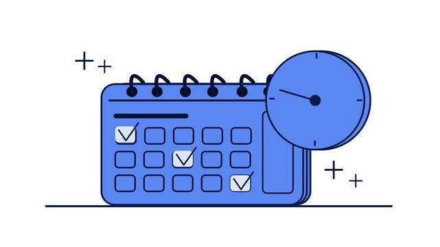 2D animation of a calendar and clock, depicting time management and planning