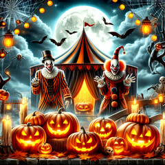 creepy clowns monsters having fun on halloween halloween time