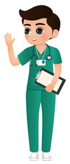 Cute cartoon men nurse Wearing uniform in Hospital for healthcare services