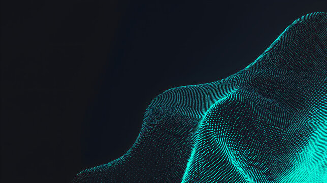 Curved wave structure with dotted texture with copy space. Future mesh or soundgrid. Digital array data structure. Futuristic technology concept. Backdrop for design banner, poster, business card