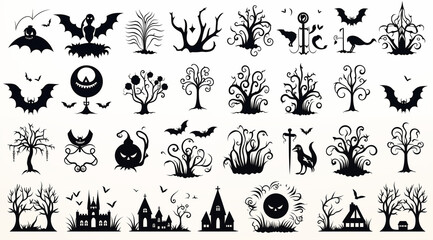 vector of silhouettes Halloween set