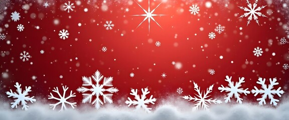Festive Winter Scene with Intricate Snowflakes on a Vibrant Crimson Background, Holiday Illustration