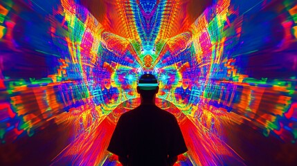 Fototapeta premium A Silhouette of a Person Standing Before a Vibrant and Abstract Kaleidoscope of Colors