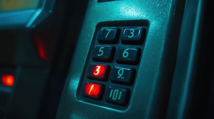 Obraz premium Atm keypad glowing in the dark showing numbers for pin code