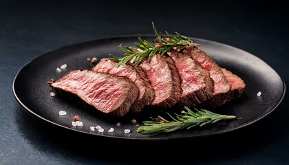Beef steak on black plate
