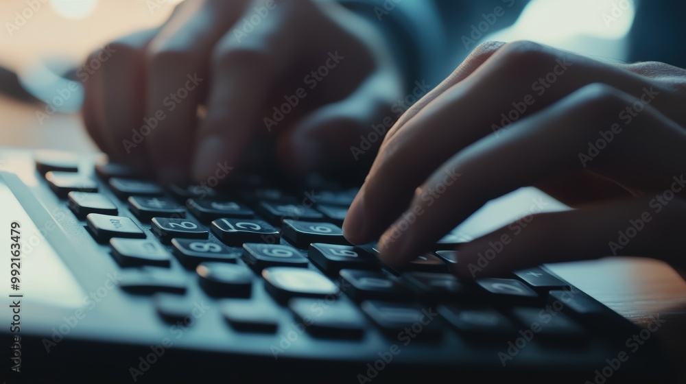Aufkleber close-up of accountant hands calculating on calculator keys
