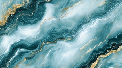 Obraz premium Abstract Marble Texture with Green and Gold Swirls