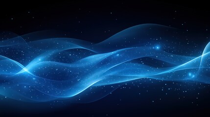 Fototapeta premium Abstract Blue Waves With Glowing Stars And Sparkles On Dark Background