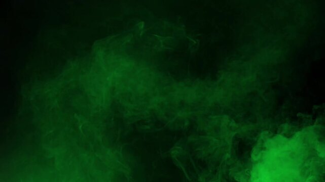 4k cloudy mist fog, green smoke abstract render on black background