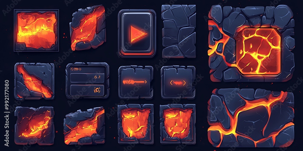 Poster lava rock game ui buttons with icons