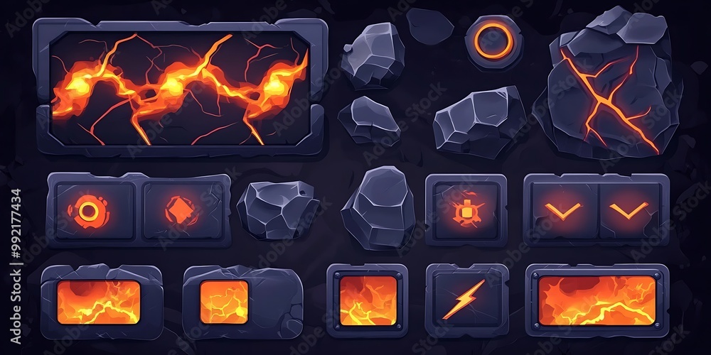 Poster volcanic rock ui kit game design elements