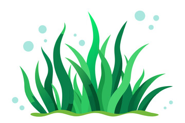 Minimalist Vector Illustration of Seagrass Swaying Gently Underwater Green and Flowing