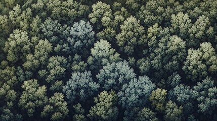 A serene aerial perspective of a dense woodland, highlighting the intricate patterns of treetops and their shadows on a smooth pastel backdrop